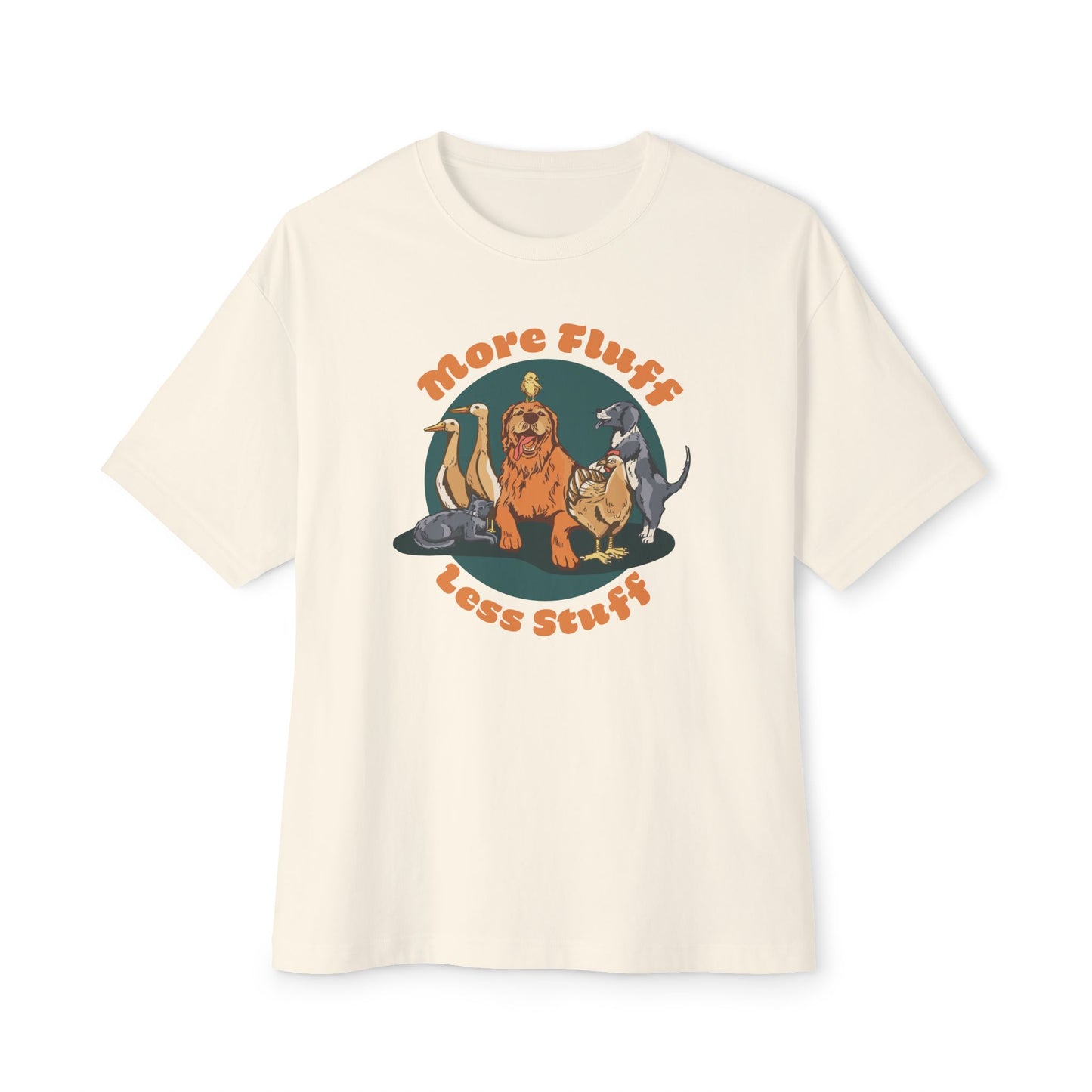 MORE FLUFF LESS STUFF ANIMALS UNISEX OVERSIZED BOXY TEE